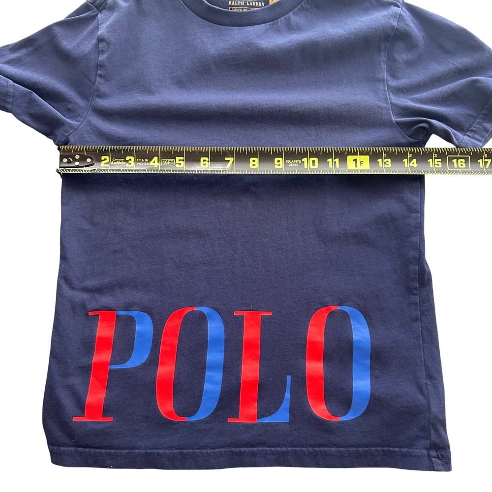 Polo Ralph Lauren T-Shirt Kids Size 8 Navy Blue Graphic Logo Crewneck Tee - Picture 6 of 7